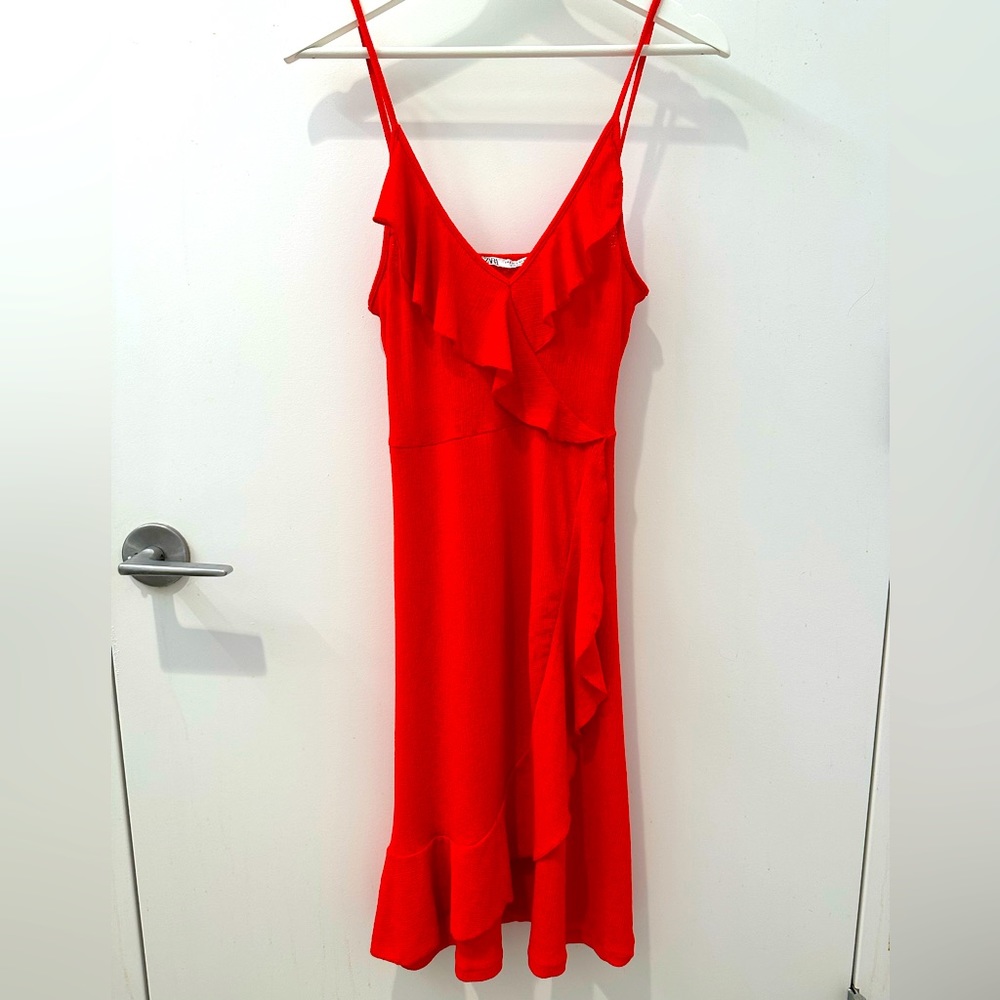 Red Orange Zara Ruffle Dress